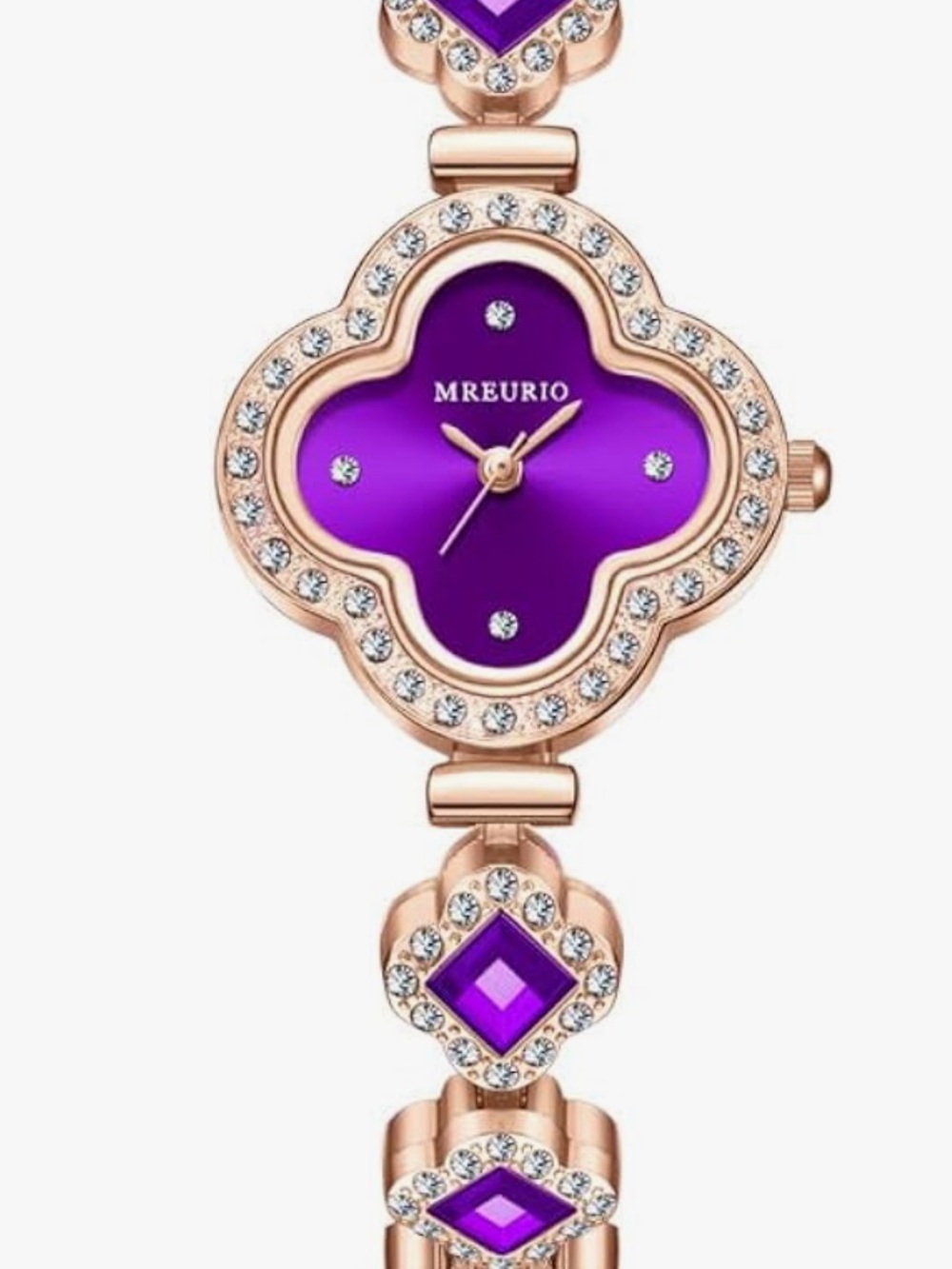 Watch-Purple 4 Leaf Clover Rose GOLD  Watch Diamond like Bracelet Slim Watch Jew
